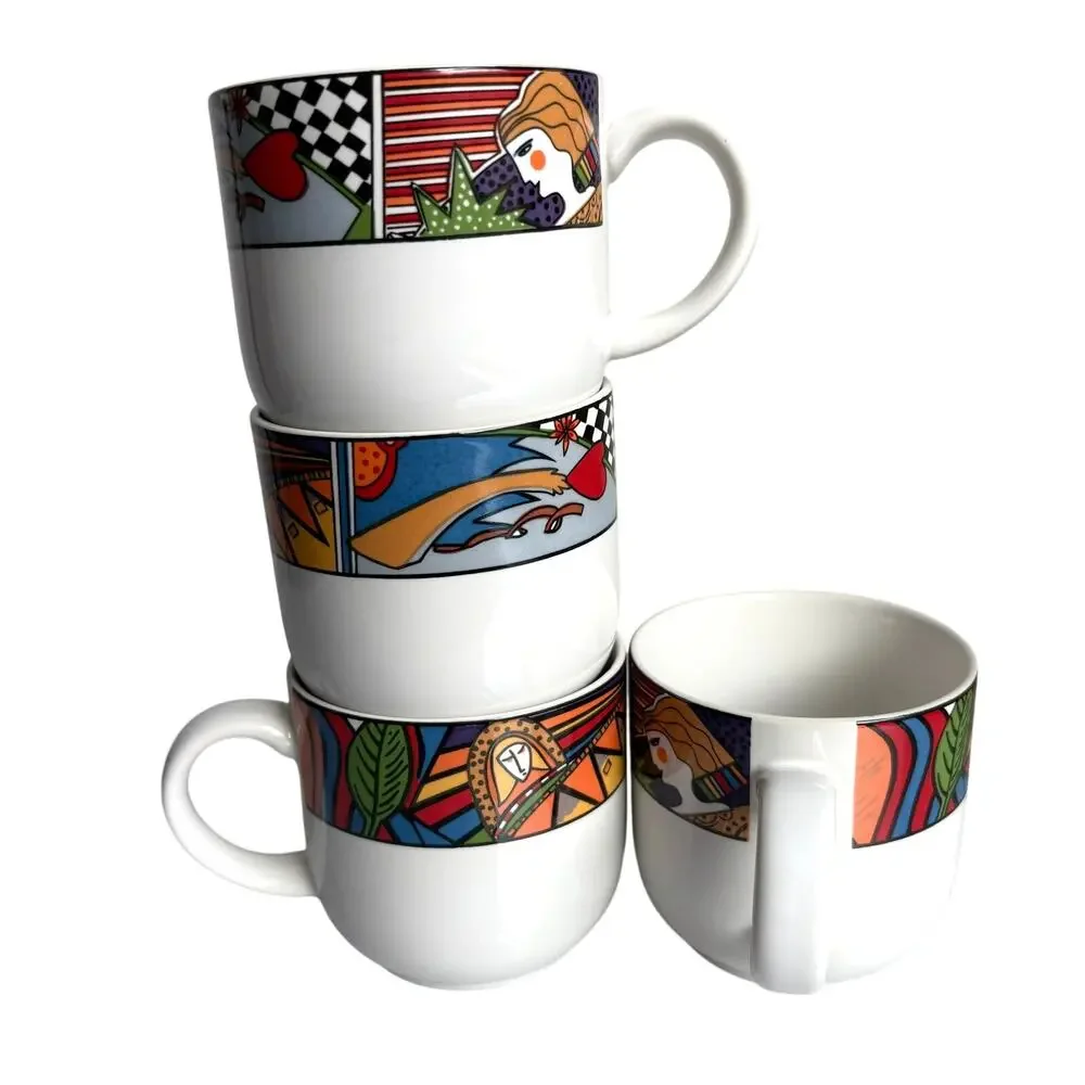 Vitromaster Metropolitan 1991 Coffee Mugs Set of 4 Colorful Art Deco Design